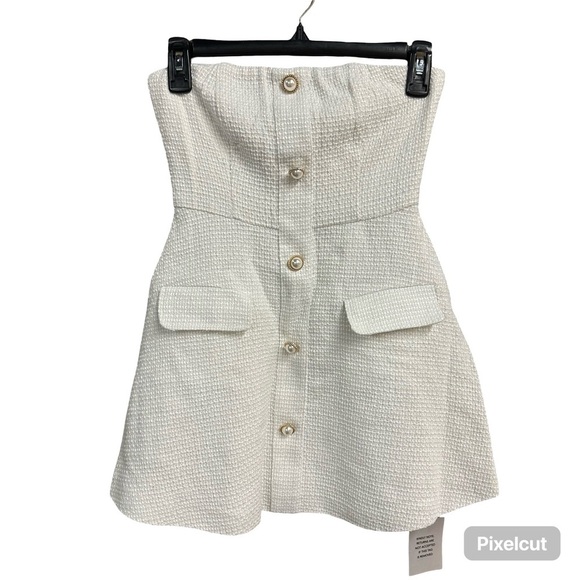 More to Come Anwen Mini Dress white Cream tweed strapless Revolve new XXS - Picture 4 of 9